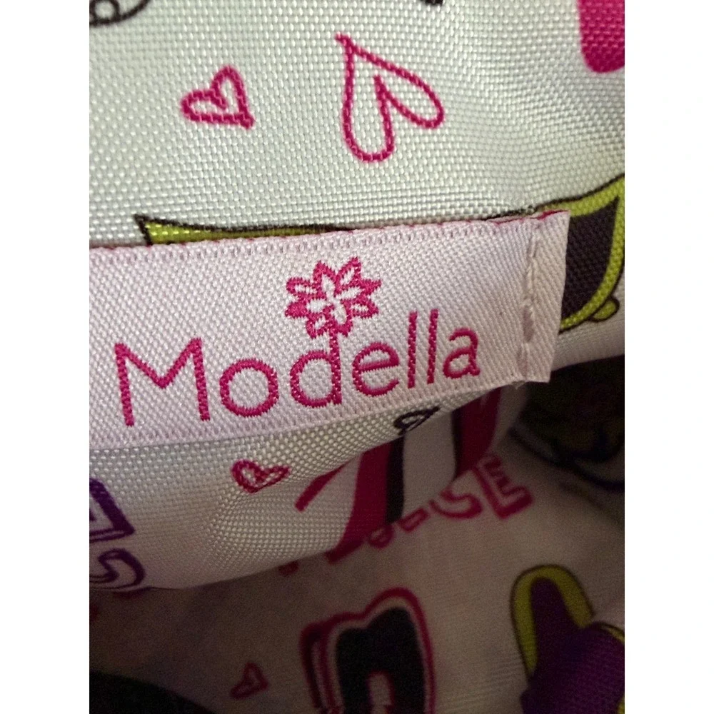Modella Glam Wristlet Denim Pink Trim Peace Sign 2 Zip Cosmetic Bag Y2K Heart